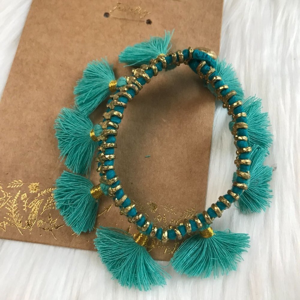 NWT Anthropologie Festival Jewelry Artisan Bracelet Gold Metal w/ Turquoise